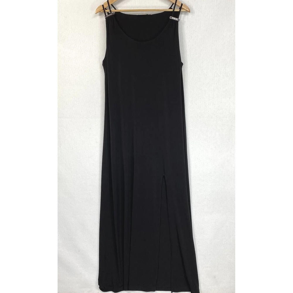 Michael Kors Women L Tank Dress Black Strappy Front Slit Formal Maxi Stretch